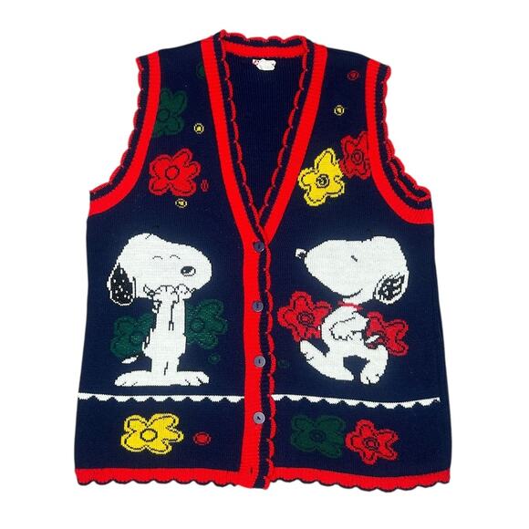 Vintage 90s Peanuts Snoopy & Friends Knit Sweater Vest - Picture 1 of 4